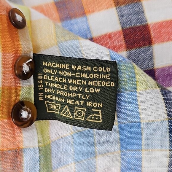 Orvis Signature Collection 100% Linen Shirt Men's XL Multicolor Plaid LS EUC - Picture 4 of 13